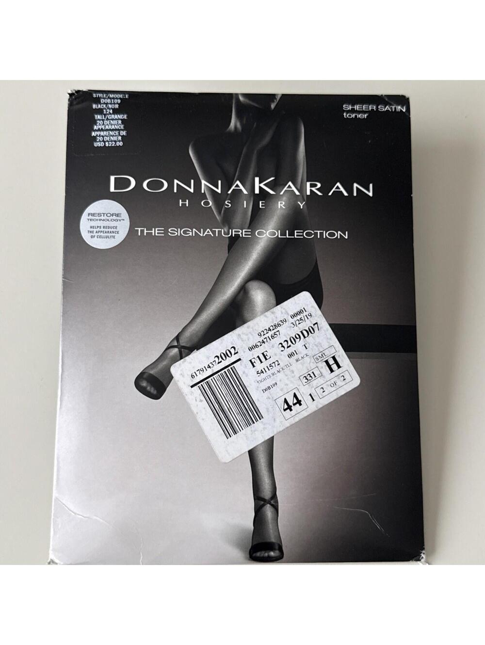 Donna Karan Signature Collection Sheer Satin Toner Pantyhose Black Size Tall